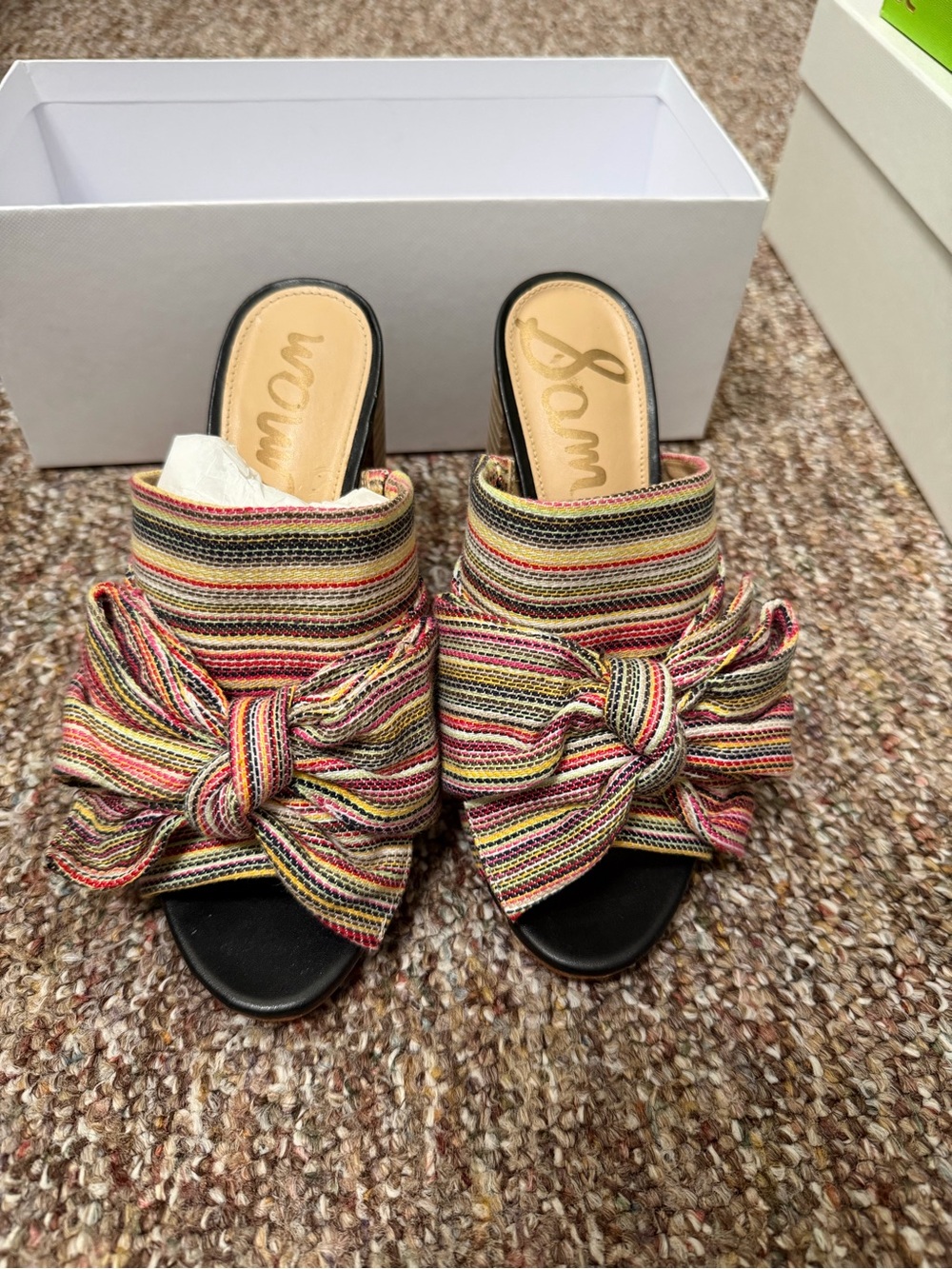 Sam Edelman Multistripe Bow Slide Sandals - Black Footbed
